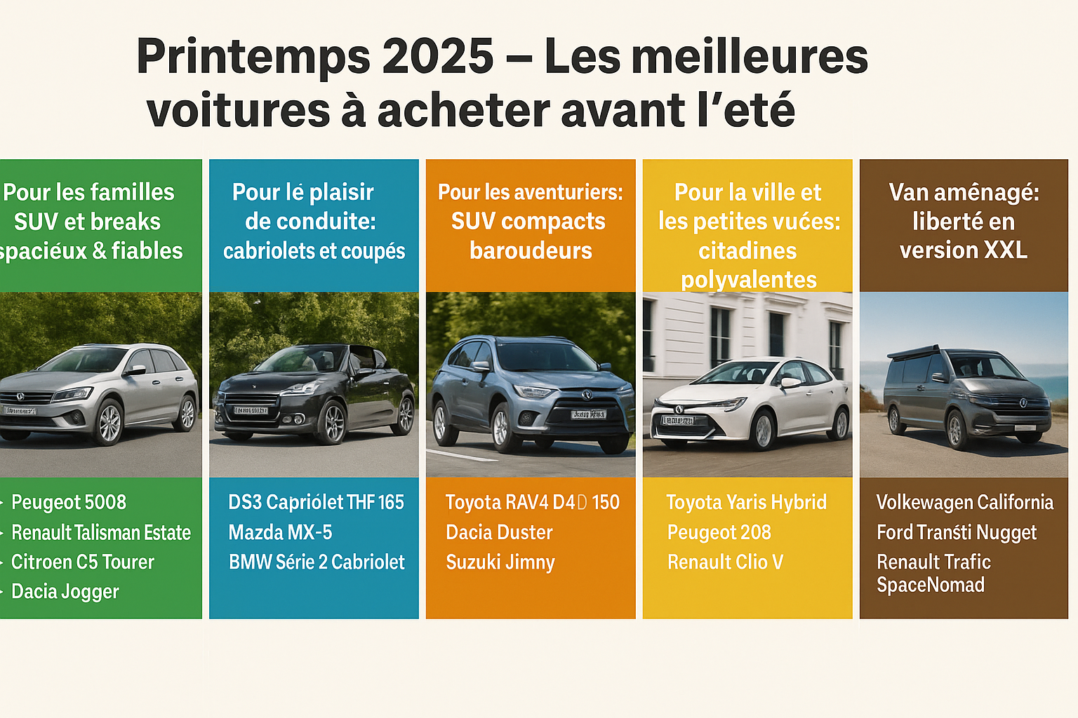 🚗 Printemps 2025 – Les meilleures voitures à acheter avant l’été