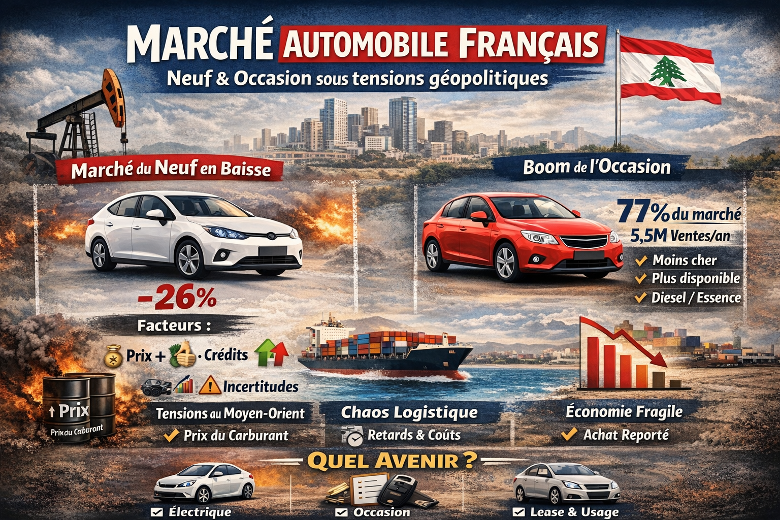 🚗 Marché automobile français : neuf vs occasion à l’épreuve des tensions géopolitiques (2024–2026)