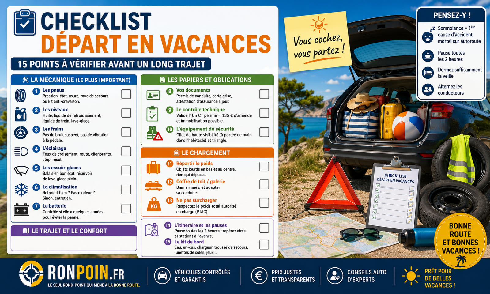 🧳 Checklist départ en vacances : 15 points à vérifier avant un long trajet